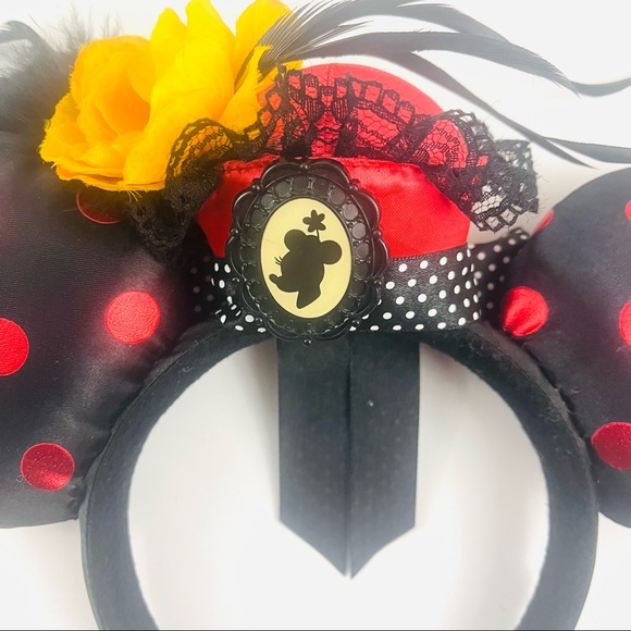 Disney Parks Minnie Mouse Ears Feathered Fancy Polka Dots - Picture 1 of 9